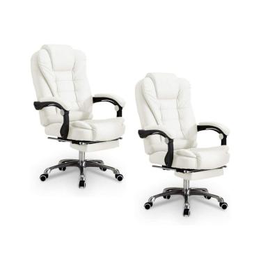 Imagem de Kit 2 Cadeiras Presidente Ergonômica Apoio Para Pés - Branco