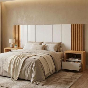 Imagem de Cabeceira Ripada King 3,45m com 02 Mesas de Cabeceira 02 Gavetas 100% 