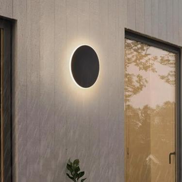 Imagem de Lâmpadas de Parede LED Externas IP65 Impermeável Metal Alumínio Iluminação de Parede Moderna Minimalista Arandela Redonda Interior/Exterior para Jardins Corredor Terraço Varanda (Luz Neutra Preta, 30