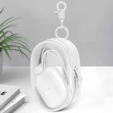 Imagem de Bolsa de armazenamento para organizar cabos de dados, fone de ouvido, carregadores, chaves, troco, bolsa de armazenamento transparente portátil com chaveiro, caixa de armazenamento multifuncional