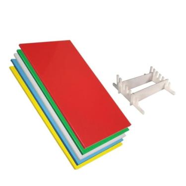 Imagem de Kit 5 Tábuas de Corte 50x30cm 6mm com Suporte Profissional Antibacteriana para Carnes Legumes Peixes Cozinha Organização