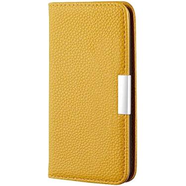 Imagem de GANYUU Capa carteira para Apple iPhone 14 Plus (2022) 6,7 polegadas, padrão de lichia couro magnético flip folio suporte capa de telefone com suporte de cartão (cor: amarelo)