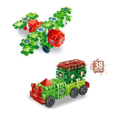 Imagem de Kit Brinquedo Blocos Para Montar Didático Carrinho E Avião - Plasbrink