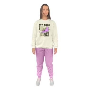Imagem de Conjunto de Moletom Feminino Blusa Sem Capuz e Calça Jogger Estampado 