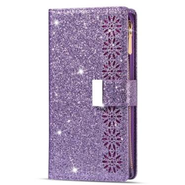 Imagem de Capa tipo carteira for Samsung Galaxy S24 Ultra/S24 Plus/S24, suporte tipo livro em fólio, capa para telefone for mulher, capa de couro com ranhuras para cartões com púrpura