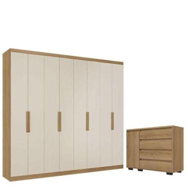 Imagem de Guarda Roupa Casal Milan 8 Portas Capuccino Off White E Cômoda Com Por