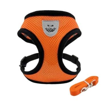 Imagem de Coleira Peitoral Com Guia para Cães E Gatos Colete Respirável Regulável (Laranja com preto,GG)