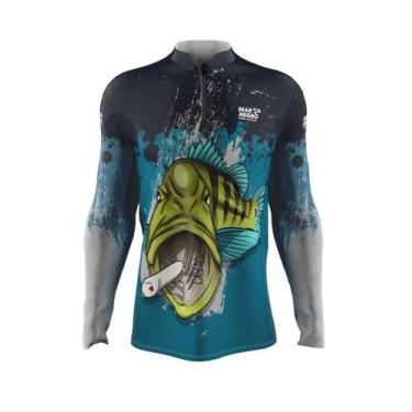 Imagem de Camiseta Mar Negro Peixe Pesca Proteção Solar 50+ Com Luvinha Tucunaré