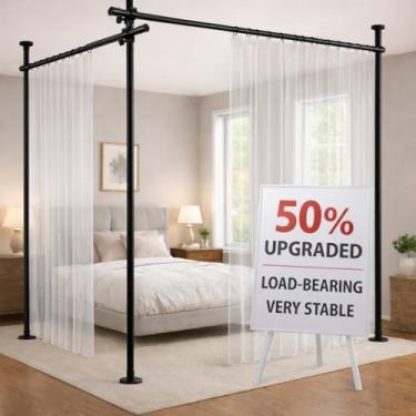 Imagem de Jilron Divisor de quarto varão de tensão sem perfuração, altura ajustável, configuração rápida para aluguel, dormitório, quarto, escritório (preto - L72-200 × H43-304.8 cm)