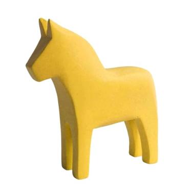 Imagem de Baoblaze Estatueta de cavalo Dala sueco para decoração do Ano Chinês de 2026, criativa e elegante, esculpida à mão em madeira para mesa, festa, escritório, Amarelo