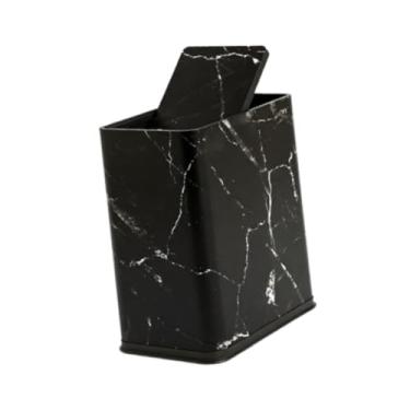 Imagem de Baoblaze Lixeira de banheiro portátil, estreita e simples, com tampa, ideal para uso doméstico, em restaurantes, banheiros, quartos e berçários, Preto