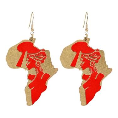 Imagem de KaFu Brincos femininos com mapa pintado de madeira natural boêmia, mapa étnico africano, brincos pendentes de madeira, joias modernas, Small, Madeira, Sem pedra preciosa