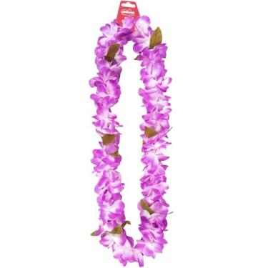 Imagem de Colar Havaiano de Luxo Muito Cheio Flores Monocromatica Unissex 50 cm para Luau Carnaval Festa Havai (Roxo)