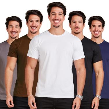 Imagem de Kit 5 Camiseta Básica Masculina Camisa Lisa Algodão-Masculino
