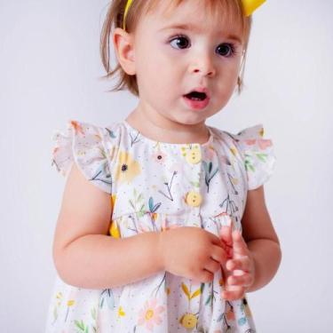 Imagem de Vestido Bebê Florido com Tiara 100% Algodão - Eloah, P (  2 - 4 Meses 