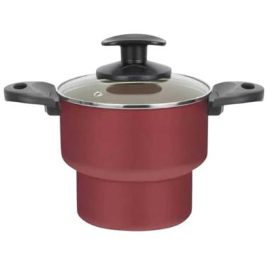 Imagem de Panela de Cuscuz Antiaderente N16 Com Tampa de Vidro Cuscuzeiro de Alumínio - Para Cuscuz, Arroz, Legumes no Vapor - Cozinha Prática(Cereja Tam 16)