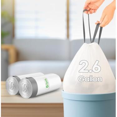 Imagem de 18 sacos de lixo pequenos com cordão de 7 litros, sacos de lixo, forros de cesta de lixo, sem cheiro, forros de lixeira de banheiro, sacos plásticos pequenos para cozinha de escritório em casa (branco