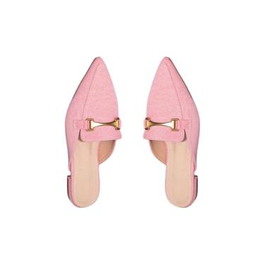 Imagem de OYOANGLE Sandálias femininas fechadas de bico fino com bico fino para decoração de metal sem costas nuas para trabalho e escritório, rosa, 39