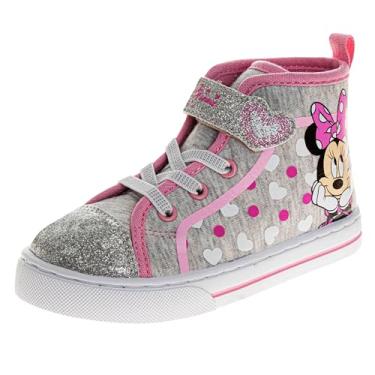 Imagem de Minnie Mouse Frozen Encanto Tênis Casual Lona – Crianças Meninas Anna Elsa Maribel Personagem Slipon Sapatos (Tamanhos 6-12 Infantil - Criança Pequena), Cinza, rosa, 9 Toddler