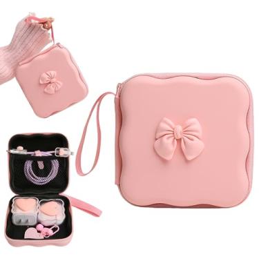 Imagem de QLD COVER Bolsa de armazenamento com capa de carregador, design de ondas 3D, capa protetora de viagem, organizador de cabos para fone de ouvido, caixa de armazenamento sem fio, laço rosa