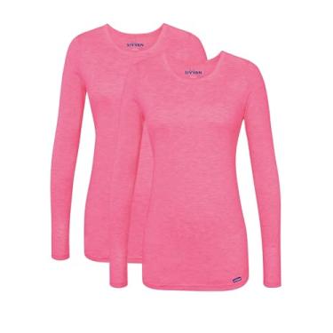 Imagem de Camiseta feminina de manga comprida e confortável da Sivvan/pacote com 2, Heather Fuchsia, X-Small