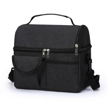 Imagem de Bolsa Térmica Fitness de Dois Andares com Grande Capacidade, Isolamento para Lanches e Marmitas, Compartimentos Separados para Trabalho, Academia e Uso Diário (Preto-LD006)