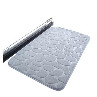 Imagem de Tapetes de paralelepípedos em relevo para casa de banho na bacia de lavatório, tapete lateral para casa de banho, duche, capacho viscoelástico (cinza claro)