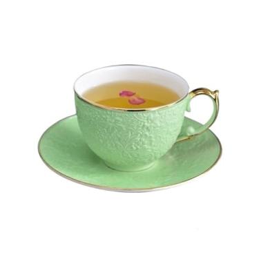 Imagem de Conjunto de xícaras e pires de café com borda dourada de luxo europeu moderno de alta qualidade 250 ml xícaras de café porcelana de osso chávenas de chá pretas (verde)