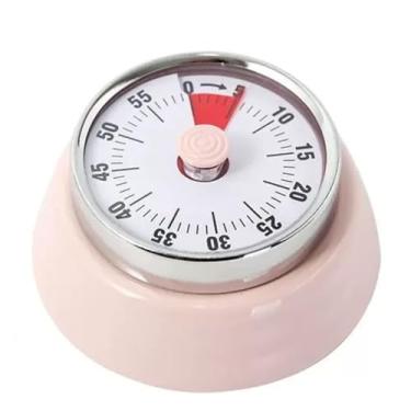 Imagem de Cronômetro De Cozinha Imã Lembrete Mecânico De Aço Inoxidável Contagem Regressiva Casa Analógico(Rosa)
