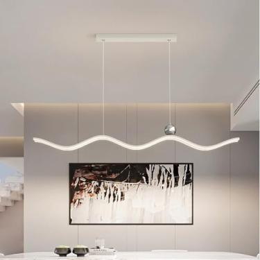 Imagem de Luminária pendente LED de 100 cm para ilha de cozinha, sala de jantar, lustre linear com intensidade ajustável e controle remoto, ideal para mesa de jantar, cozinha, escritório, bar e loja (