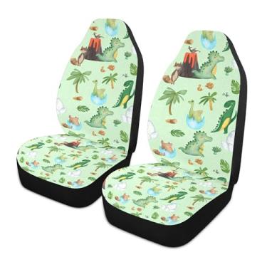 Imagem de xigua Capas de assento dianteiras universais de dinossauros fofos, pacote com 2, capas protetoras de assento de carro respiráveis para decoração de interiores automotivos, SUV, carros e caminhões