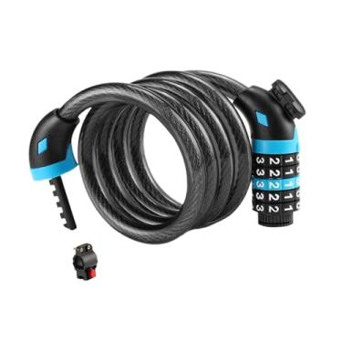Imagem de Generic Cadeado de combinação para bicicleta com cabo, fácil de usar, 120 cm de comprimento, ideal para cercas e esquis, Azul