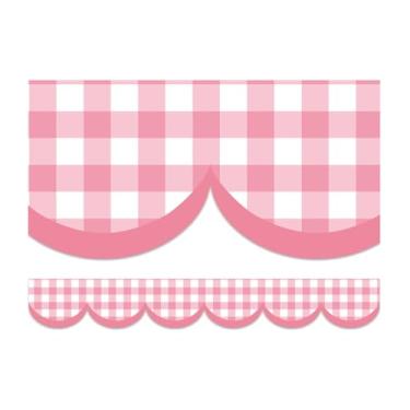 Imagem de JarThenaAMCS Borda de quadro de avisos de volta às aulas de 10 metros, acabamento de borda recortada xadrez rosa para decoração de parede em casa, escritório, sala de aula, quadro-negro