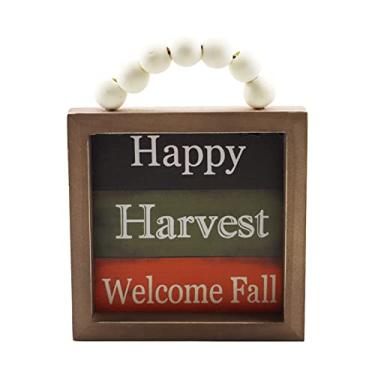 Imagem de Placa de Madeira para Pendurar Ação Graças Letra Harvest Blessings Apoio Guirlanda da Porta Frente Parede Decoração Rustica Festa Fazenda Interior Orn