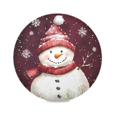 Imagem de STAYTOP Jogo americano redondo de boneco de neve de Natal, 6 peças, tapetes de mesa antiderrapantes fáceis de limpar para decoração de mesa de festa e churrasco