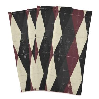 Imagem de Wassud Panos de prato de cozinha maroon Diamond Patter pacote com 4 panos de prato macios com laço para pendurar toalha de mão de secagem rápida super absorvente toalhas de chá de mesa decorativas 71