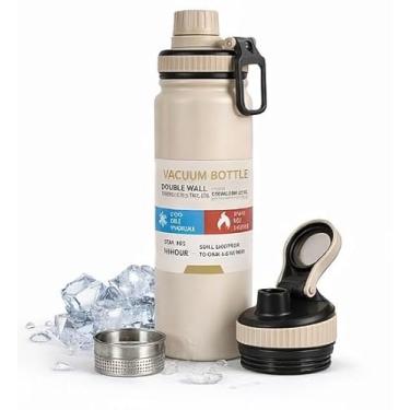 Imagem de Garrafa Térmica Premium Inox 304 800ml Isolamento a Vácuo Parede Dupla Alça de Transporte Tampa Anti-Vazamento Fria e Quente 12h (1, Creme)