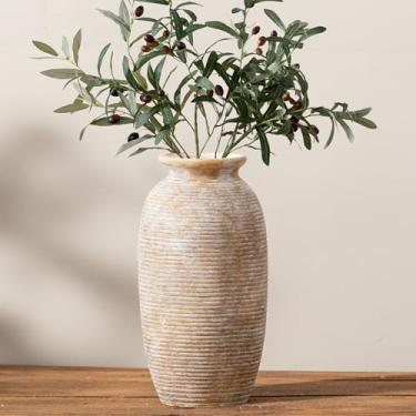 Imagem de Vaso de flores de cerâmica, vasos grandes rústicos de 31,7 cm, decoração de casa, cerâmica alta, vaso decorativo de pampas para mesa, sala de estar, entrada, cornija, estante de livros, quarto