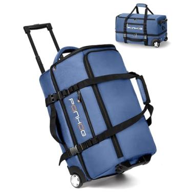 Imagem de Ponhog Bolsa esportiva com rodinhas com rodas, bolsa de viagem grande com compartimento para sapatos, resistente à água, com rodinhas para homens e mulheres, viagem noturna, Azul, 21 inch, Bolsa