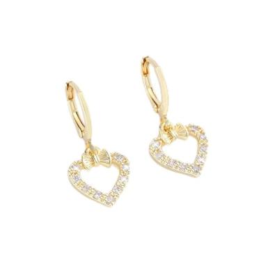 Imagem de QLYOVWE Brincos de argola de coração banhados a ouro 14K para mulheres, delicados, coração, strass, zircônia, joias, formatura, casamento, presentes de Dia dos Namorados, Medium, Metal, Zircônia