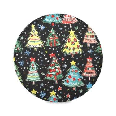 Imagem de STAYTOP Jogo americano redondo para árvore de Natal e estrelas, 6 peças, tapetes de mesa antiderrapantes fáceis de limpar para decoração de mesa de festa e churrasco
