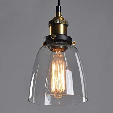 Imagem de Lustre moderno de vidro transparente com base E27, estilo vintage, com cúpula, ideal para iluminação de teto industrial, perfeito para corredores, salas de jantar, bares, clubes e restaurant