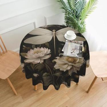 Imagem de QAZWZML Toalha de mesa decorativa com estampa de flor de libélula branca redonda de 152 cm, adequada para mesas de jantar, mesas de café, piqueniques