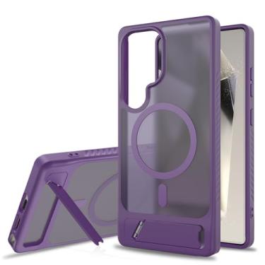 Imagem de LYJSMGZ Capa à prova de choque para Samsung Galaxy S25 Ultra/S25 Plus/S25, capa com suporte de sucção magnética, translúcida, antiamarelamento, roxo, S25 Plus