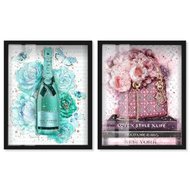 Imagem de Blush Parisian Glam Shadowbox Print Glam Wall Decor Conjunto de 2 por Art Remedy, moldura preta, 53 x 63 cm