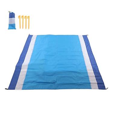 Imagem de Tapete de piquenique portátil Cobertor de praia à prova de areia Tapete de acampamento de viagem grande à prova d'água para atividades ao ar livre Tecido de poliéster 200x210cm (Azul Listras Brancas