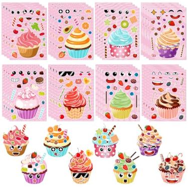 Imagem de 32 folhas faça seus próprios adesivos de cupcake, kits de adesivos criativos divertidos de jogo de sobremesa para crianças, lembrancinhas de festa de aniversário, suprimentos de artesanato de arte DIY