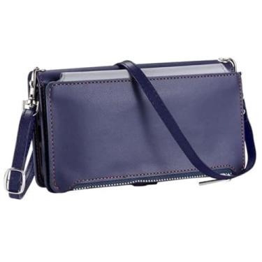 Imagem de Genérico Capa tipo carteira cruzada para iPhone 17/17 Air/17 Pro/17 Pro MAX, capa com tampa de couro de grande capacidade com alça longa para o ombro e proteção completa (Blue, 17 Pro)