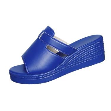 Imagem de Sandália plataforma feminina Peep Toe com salto grosso para uso casual ao ar livre, Azul royal, 38
