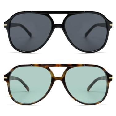 Imagem de HERJOUR Óculos de sol retrô moderno quadrado aviador feminino masculino anos 70 clássico vintage óculos de sol grandes AR82174, Preto + tartaruga/azul verde, M